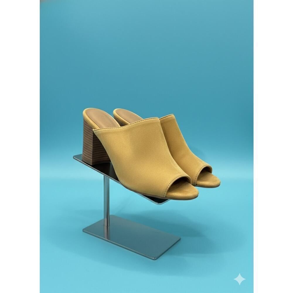 New Firenze Studio Yellow Leather Heeled Slide Sandals Peep Toe Women's 8